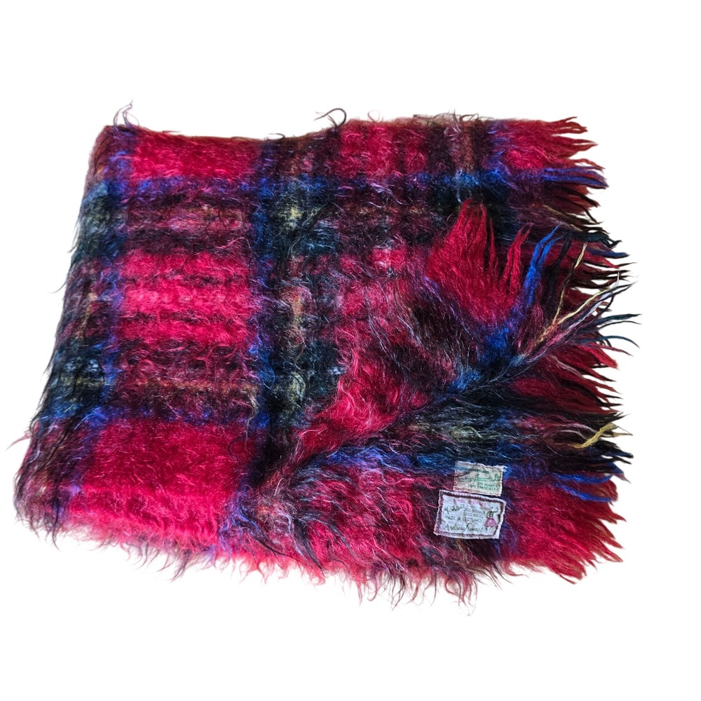 Andrew Stewart Mohair Wool Scarf Red‎ Royal Stewart Plaid Made in Scotland 24x58